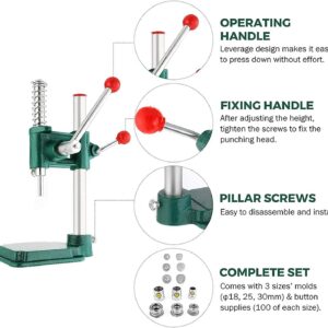 HACSYP Hand Press Punching Machine, Handmade Fabric Covered Button Maker Machine Kit, Cloth Button Cover Making Machine DIY Tools with 3 Molds