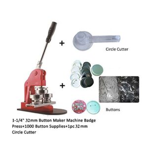 1-1/4" 32mm Button Maker Machine Badge Press+1000 Button Supplies+1pc 32mm Circle Cutter