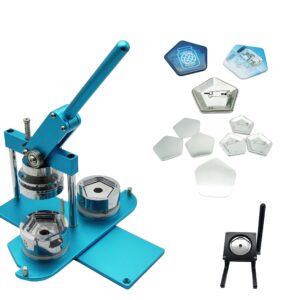 ChiButtons (KIT) Pentagonal 58x60mm Pro Badge Machine Button Maker-B400 + Mould + 100 Parts + Black Stand Cutter Metric System (Blue)