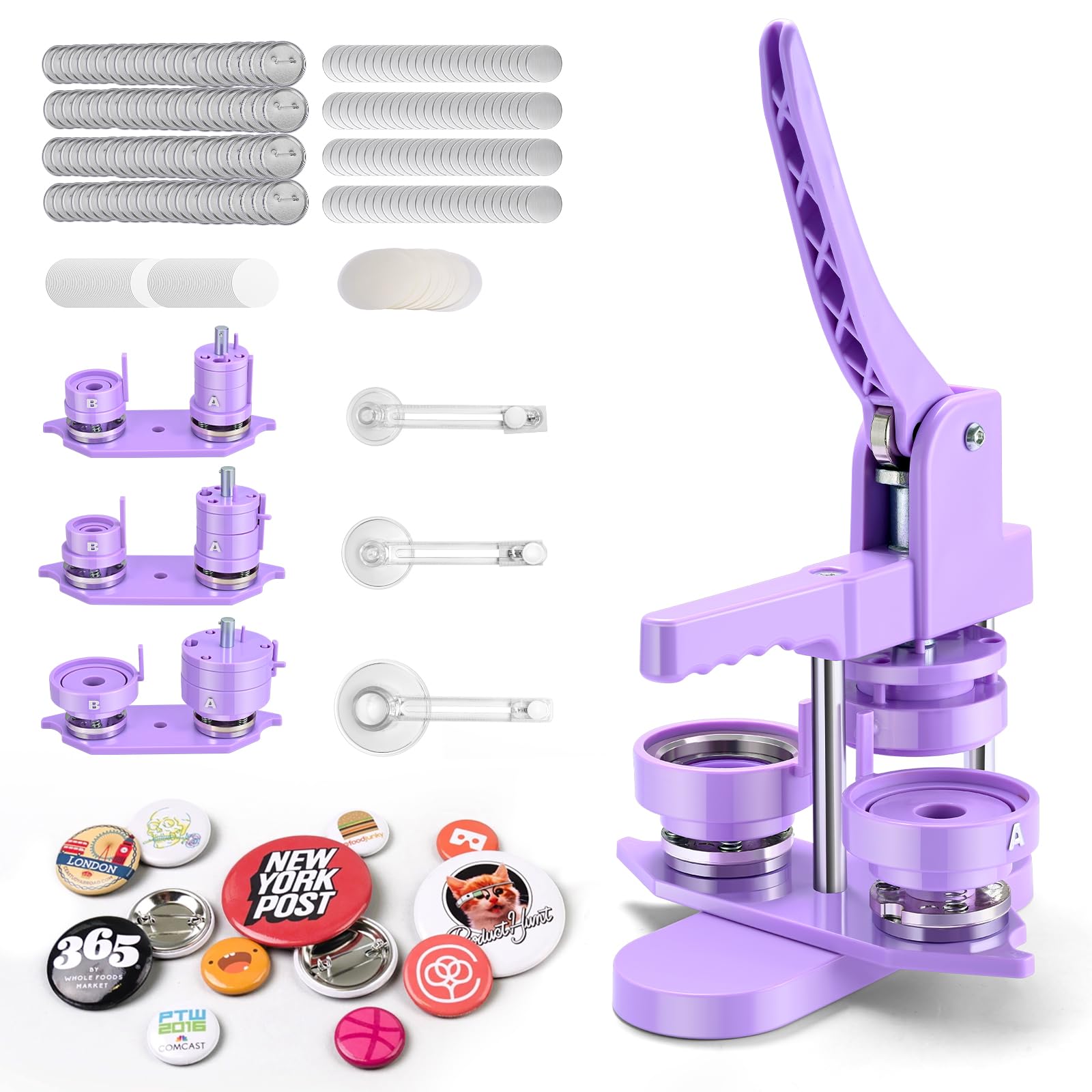 50 Sets Keychain Button Refills + 300 Sets Metal Pinback Button Refills + Button Maker Machine