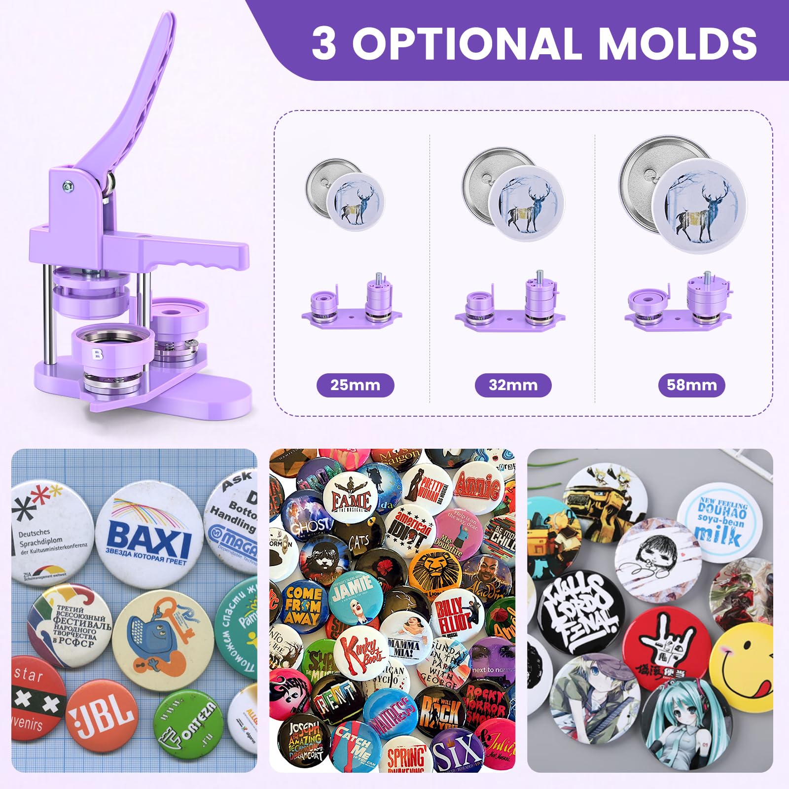 50 Sets Keychain Button Refills + 300 Sets Metal Pinback Button Refills + Button Maker Machine