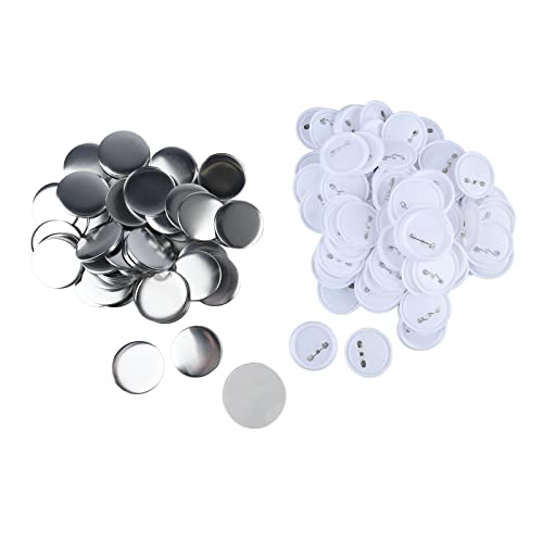 100 Sets Pin Button Parts, 2.3in Button Supplies for Button Maker Machine 58mm, Round Badge Blank Button Pins with Plastic Button Pin Back Cover, Metal Cover, Clear Film