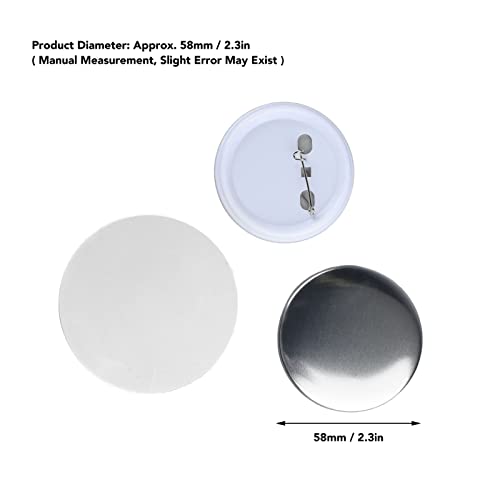 100 Sets Pin Button Parts, 2.3in Button Supplies for Button Maker Machine 58mm, Round Badge Blank Button Pins with Plastic Button Pin Back Cover, Metal Cover, Clear Film