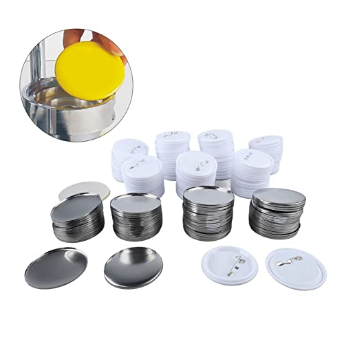 100 Sets Pin Button Parts, 2.3in Button Supplies for Button Maker Machine 58mm, Round Badge Blank Button Pins with Plastic Button Pin Back Cover, Metal Cover, Clear Film