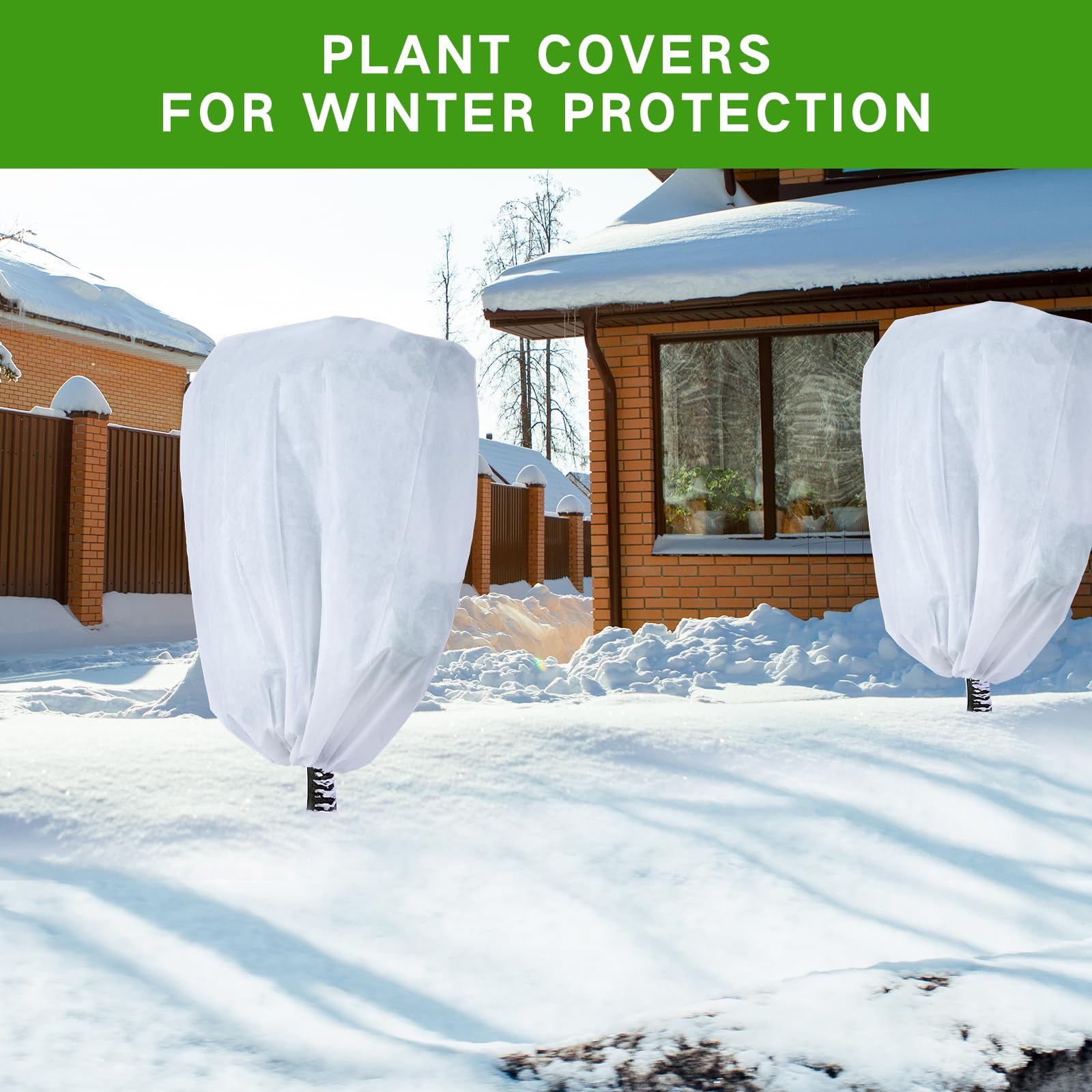 Garutom 2-Pack Plant Covers Freeze Protection 42" x 45" 2.2 oz, Frost Cloth Plants Jacket Drawstring Tree Cover for Outdoor Plants, Shrub Potted Plants Winter