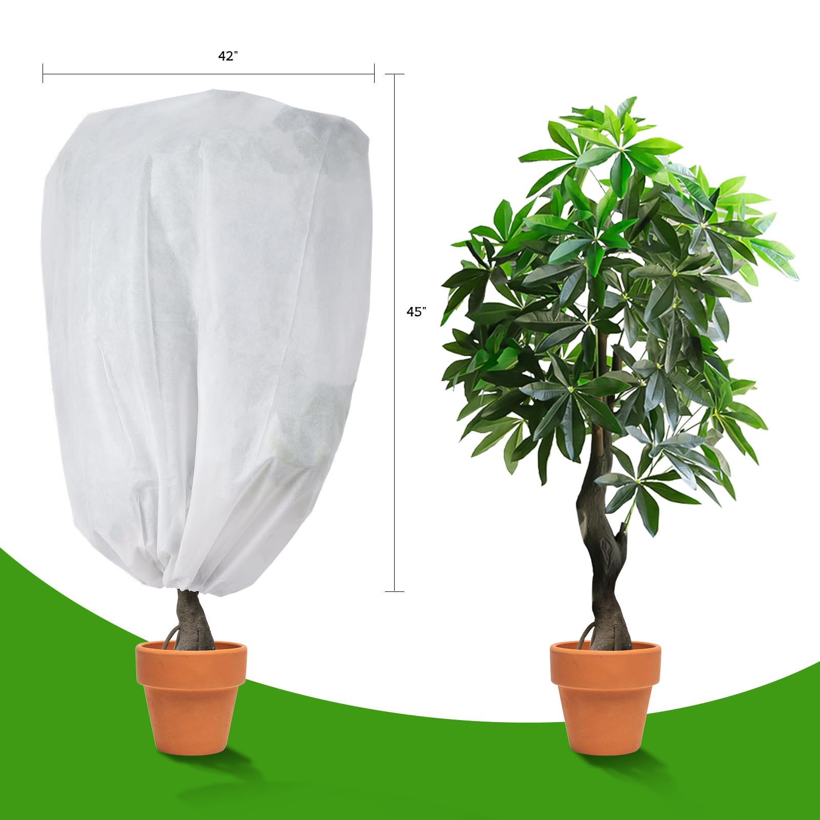 Garutom 2-Pack Plant Covers Freeze Protection 42" x 45" 2.2 oz, Frost Cloth Plants Jacket Drawstring Tree Cover for Outdoor Plants, Shrub Potted Plants Winter