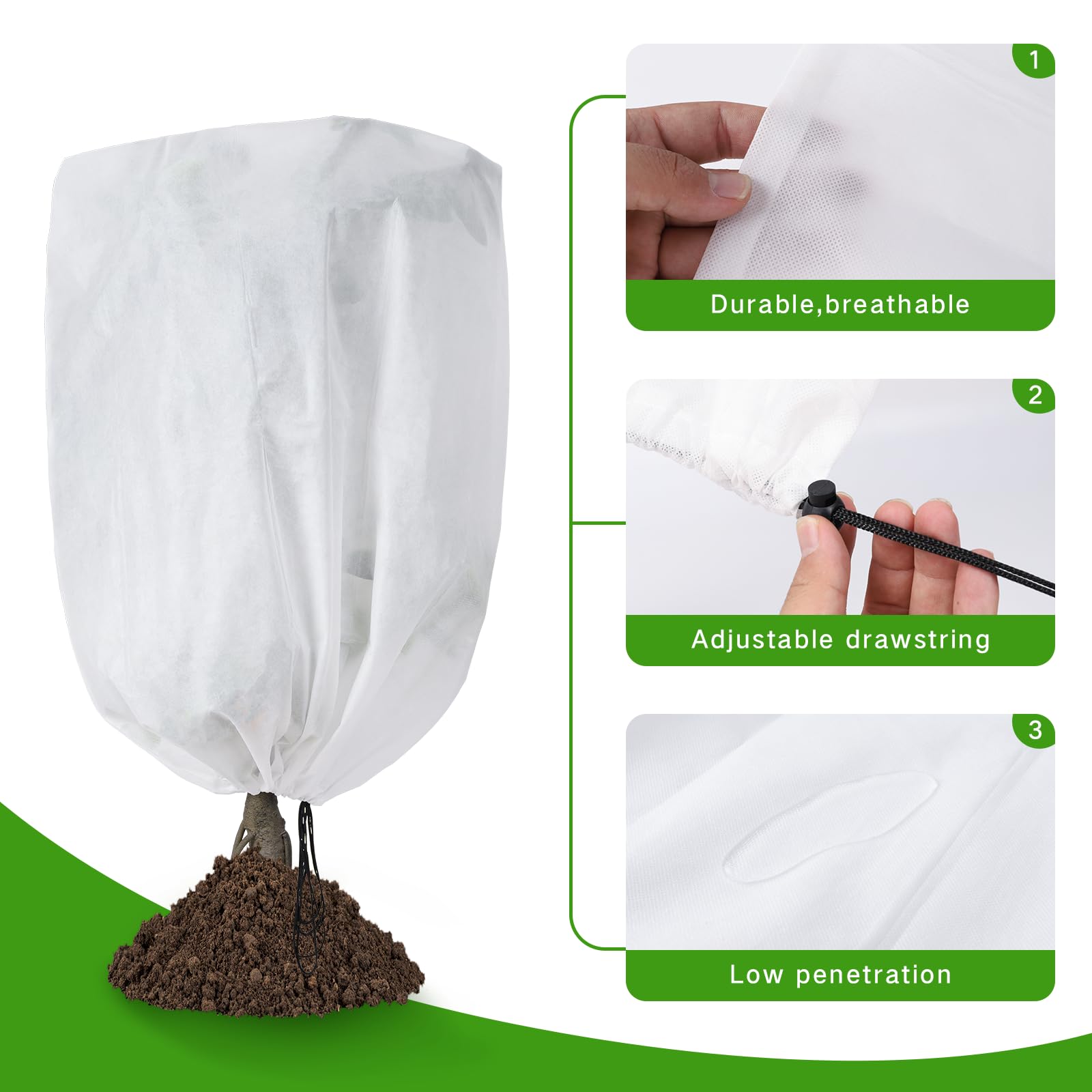 Garutom 2-Pack Plant Covers Freeze Protection 42" x 45" 2.2 oz, Frost Cloth Plants Jacket Drawstring Tree Cover for Outdoor Plants, Shrub Potted Plants Winter