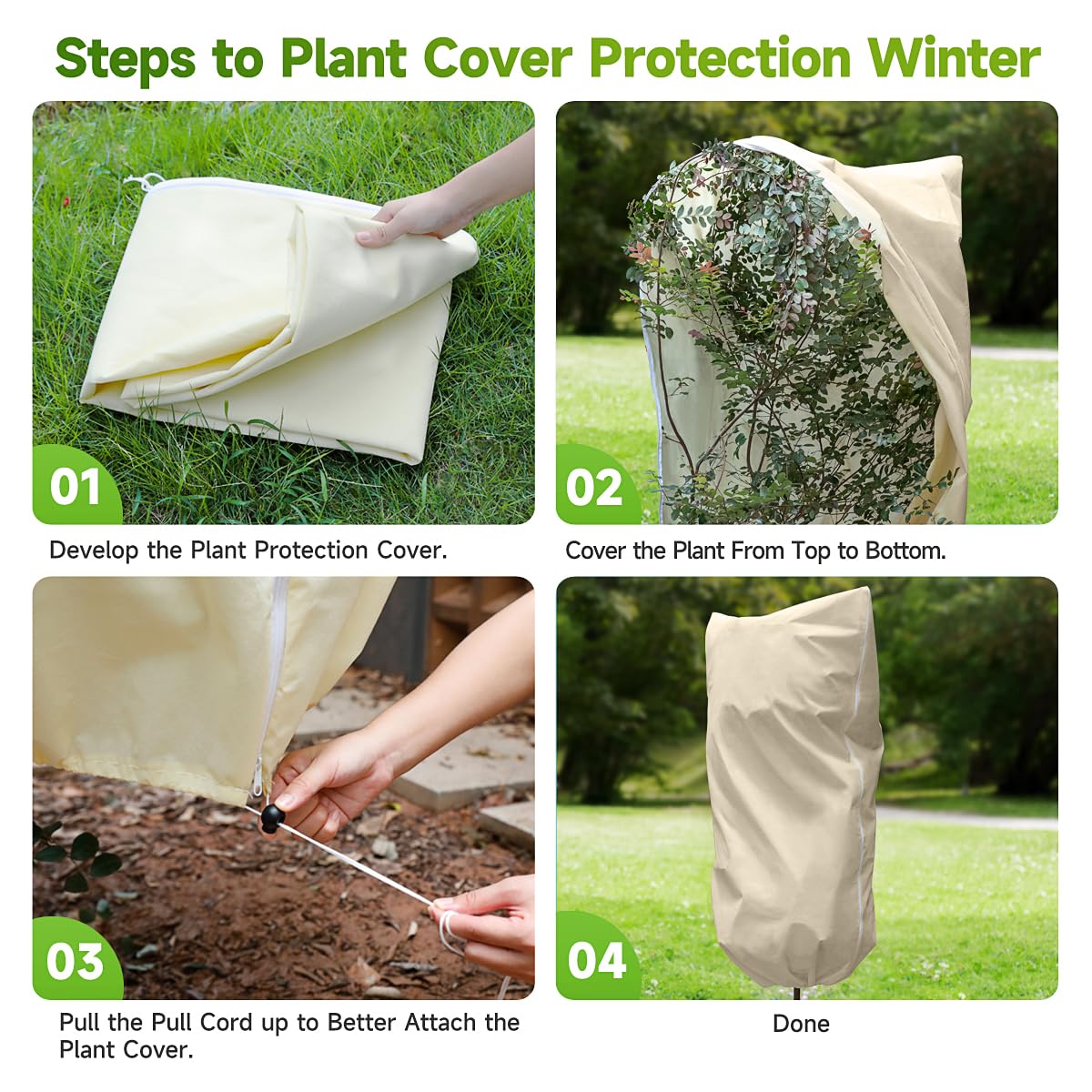 Plant Covers Winter Freeze Protection, 4 Pack 47" x 71" Plant Cover with Zipper and Drawstring Reusable Outdoor Plants Frost Cloth, Frost Cloth for Winter, Plant Blankets for Cold Weather (4 Pack)