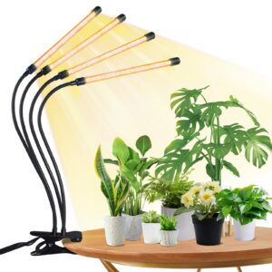 Kalrin Grow Lights for Indoor Plants, Four Head Grow Light with Full Spectrum, Adjustable Gooseneck Plant Light for Indoor Plants, Grow Lights for Seed Starting, 4 Modes, Auto 3/6 /12h Timer