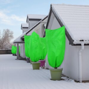 Hahood 6 Packs Green Plant Covers Freeze Protection Thicken Winter Drawstring Plant Covers Warm Blankets Shrub Covers Frost Blankets Jacket for Outdoor Plant, 3 Sizes