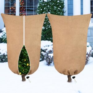 kopotma burlap plant covers freeze protection, burlap bags for plant frost cloth plants jacket tree cover, winter plant cover freeze protection cover bags blankets, 24x40in,2packs