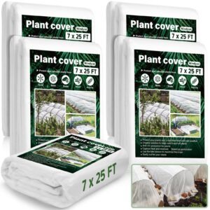 windyun 4 pack plant covers freeze protection frost cloth thick frost blankets floating row cover plant cover for winter cold weather outdoor garden plants frost snow protection(white, 7 x 25 ft)