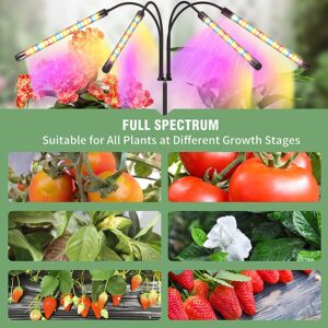 Grow Light with Stand, FRENAN Grow Lights for Indoor Plant with Red Blue & Full Spectrum, 10 Dimmable Brightness, 4/8/12H Timer, 3 Switch Modes, Adjustable Gooseneck, Suitable for Various plant Growth