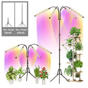 Grow Light with Stand, FRENAN Grow Lights for Indoor Plant with Red Blue & Full Spectrum, 10 Dimmable Brightness, 4/8/12H Timer, 3 Switch Modes, Adjustable Gooseneck, Suitable for Various plant Growth