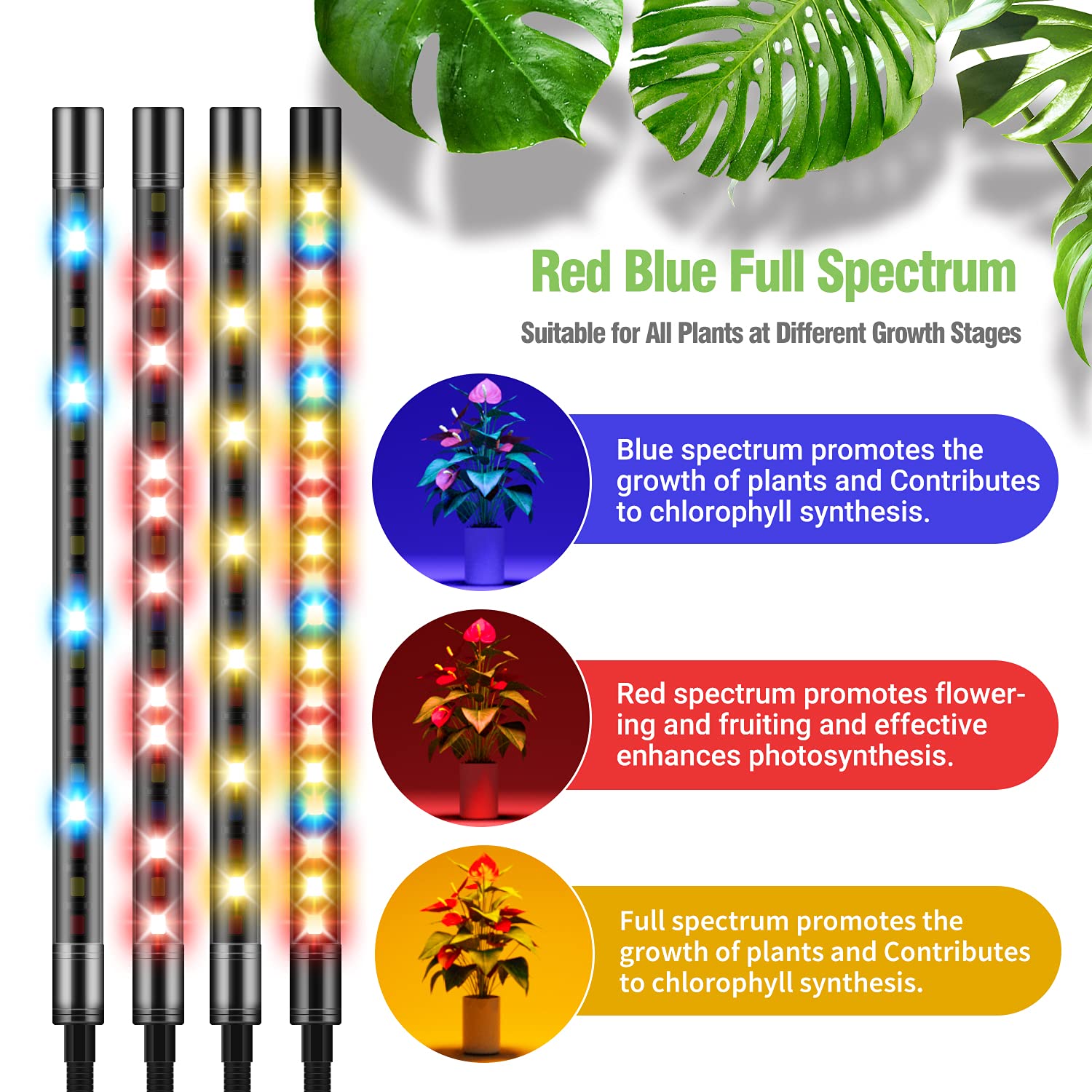 Grow Light with Stand, FRENAN Grow Lights for Indoor Plant with Red Blue & Full Spectrum, 10 Dimmable Brightness, 4/8/12H Timer, 3 Switch Modes, Adjustable Gooseneck, Suitable for Various plant Growth