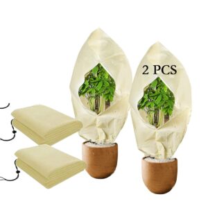 gardtree Winter Plant Frost Protection Covers 31" x 47" 2 Packs, Thicker 2.4oz/yd² Garden Cold Weather Tree Covers Freeze Protection Wrap with Zipper Drawstring for Shrub Fruit Tree, Potted Plants