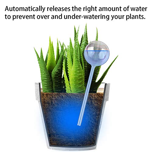 [2 PCS] Light Iridescent Rainbow Gradient Color Clear Glass Self-Watering System Spikes, Aqua Globes Automatic Plant Waterer Bulbs