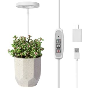 lordem grow light, full spectrum led plant light for indoor plants, height adjustable growing lamp with auto on/off timer 4/8/12h, 4 dimmable brightness, ideal for small plants