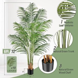 Keeplush Artificial Palm Tree 6ft Tall Fake Palm Tree Indoor Decor with 18 Trunks and Real Bark Design Faux Tropical Areca Palm Silk Floor Plant in Pot for Home Office Living Room Bedroom Decor 2pcs