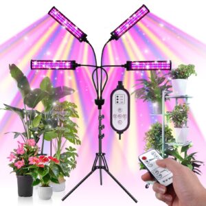 upgraded grow lights for indoor plants, 200w 432 leds full spectrum plant grow light with 60 inch extendable tripod stand, dual controllers, auto on/off timing function plant light for various plants