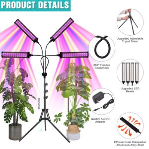 Upgraded Grow Lights for Indoor Plants, 200W 432 LEDs Full Spectrum Plant Grow Light with 60 inch Extendable Tripod Stand, Dual Controllers, Auto On/Off Timing Function Plant Light for Various Plants