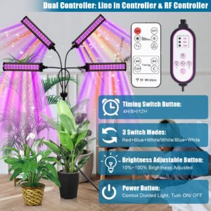 Upgraded Grow Lights for Indoor Plants, 200W 432 LEDs Full Spectrum Plant Grow Light with 60 inch Extendable Tripod Stand, Dual Controllers, Auto On/Off Timing Function Plant Light for Various Plants