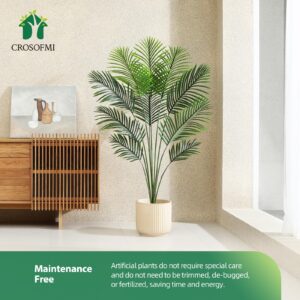 CROSOFMI Artificial Areca Palm Tree 5 Feet Fake Tropical Palm Plant,Perfect Faux Dypsis Lutescens Plants in Pot for Indoor Outdoor Home Office Garden Modern Decoration Housewarming Gift，2Pack