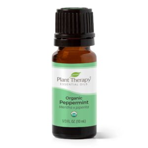 plant therapy organic peppermint essential oil 100% pure, usda certified organic, undiluted, natural aromatherapy, for diffuser, skin, hair, therapeutic grade 10 ml (1/3 oz)