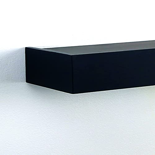 InPlace Invisible Brackets Shelf with Edge - MDF Floating Shelves for Wall with EZ Anchors Included - Easy to Install Shelf for Office, Bathroom & Living Room - 8.5"D x 60"W x 2.75"H, Black, 9603017E