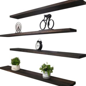 HXSWY 48 Inch Rustic Floating Shelves for Wall Decor Farmhouse Wood Wall Shelf for Bathroom Kitchen Bedroom Living Room Set of 4 Brown