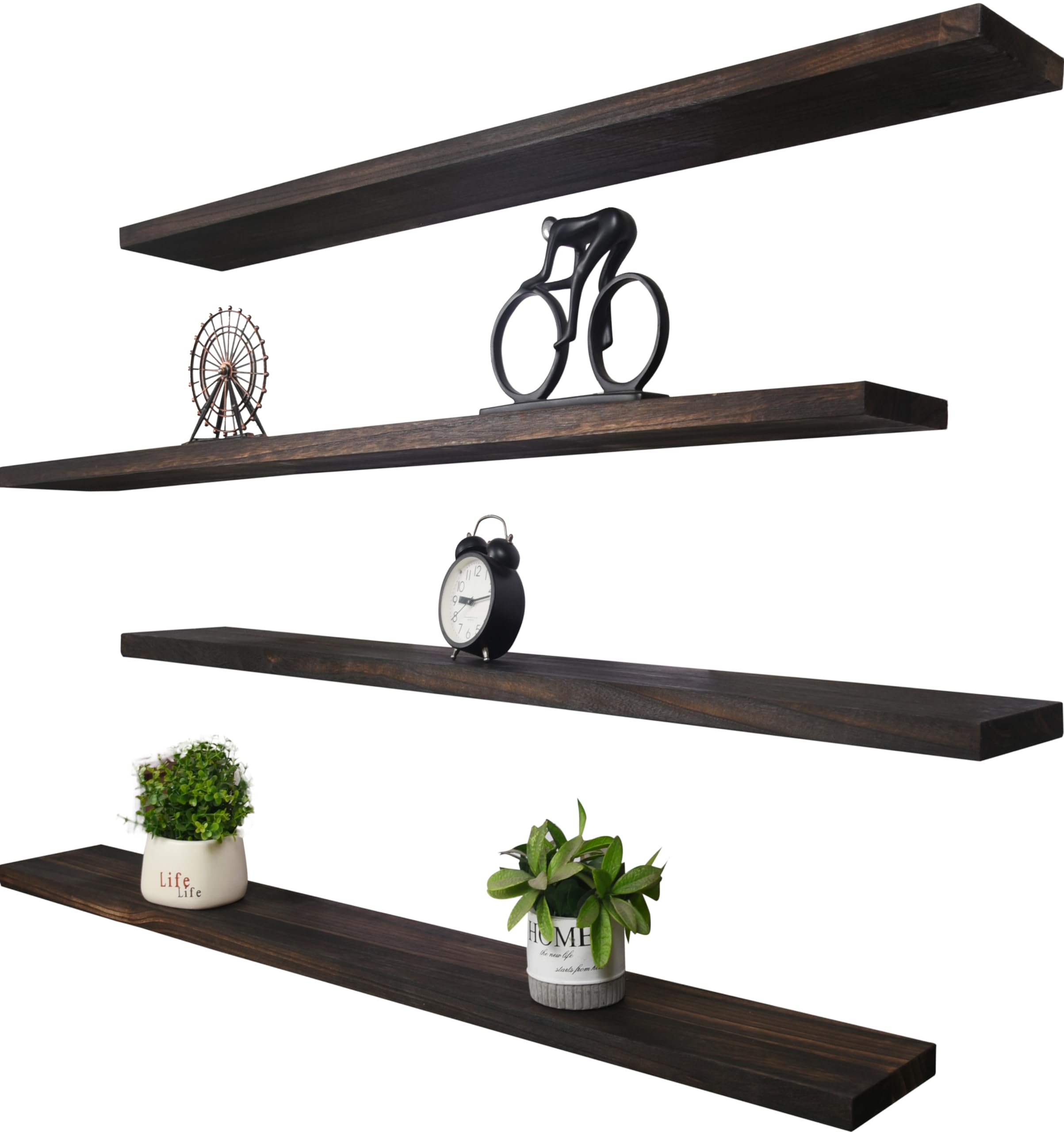 HXSWY 48 Inch Rustic Floating Shelves for Wall Decor Farmhouse Wood Wall Shelf for Bathroom Kitchen Bedroom Living Room Set of 4 Brown