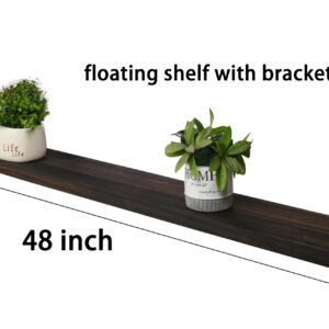 HXSWY 48 Inch Rustic Floating Shelves for Wall Decor Farmhouse Wood Wall Shelf for Bathroom Kitchen Bedroom Living Room Set of 4 Brown