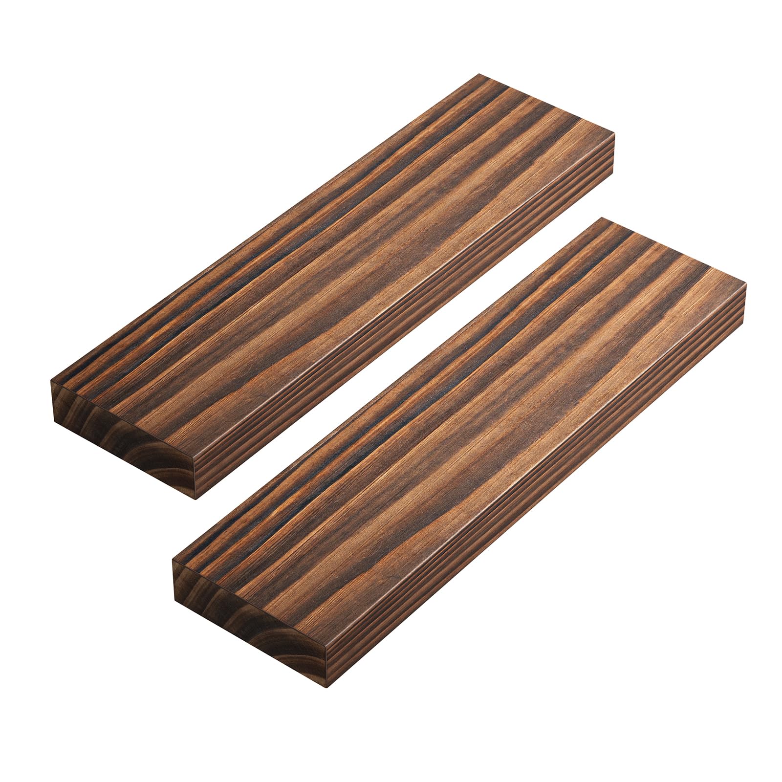 Amada HOMEFURNISHING Floating Shelves, 24 Inch Solid Pine Wall Shelves with Enhanced One-Piece Bracket for Living Room, Bathroom, Bedroom, Kitchen, Office Storage & Organization, Set of 2, Walnut