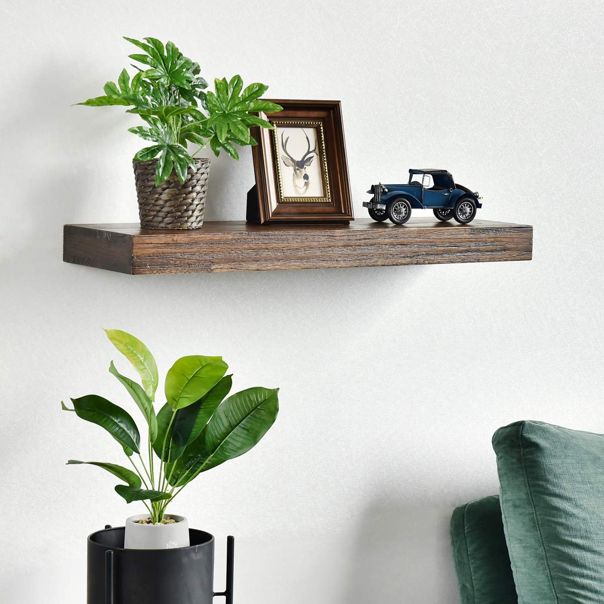 WELLAND Colin 10" Deep Floating Shelves Rustic Wall Shelf Wall Mounted Wooden Shelves (Walnut, 24X10X2.75 inch)