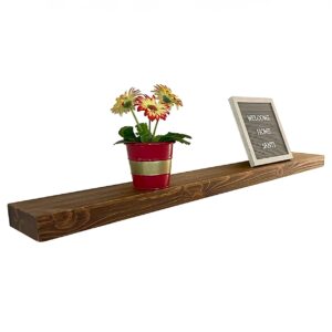 joel's antiques |48 inch floating shelves for wall | natural wood, easy install | heavy duty rustic book shelves | bathroom, kitchen, living room | 2 inches thick | 6 inches deep | medium brown
