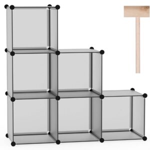 c&ahome cube storage organizer, 6-cube shelves units, closet cabinet, diy plastic modular book shelf, ideal for bedroom, living room, office, 36.6" l x 12.4" w x 36.6" h grey upcs06g