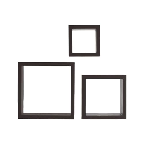 Melannco Floating Wall Square Cube Shelves for Bedroom, Living Room, Bathroom, Kitchen - Wood, Set of 3, Espresso