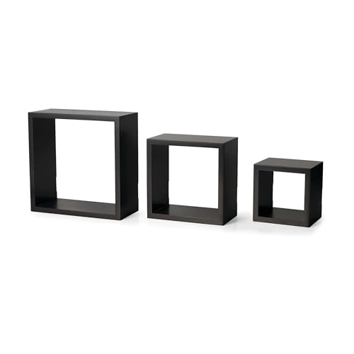 Melannco Floating Wall Square Cube Shelves for Bedroom, Living Room, Bathroom, Kitchen - Wood, Set of 3, Espresso