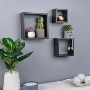 Melannco Floating Wall Square Cube Shelves for Bedroom, Living Room, Bathroom, Kitchen - Wood, Set of 3, Espresso