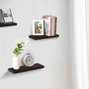 SAUMONIERES Floating Shelves Wall Shelf Solid Wood for Bathroom Bedroom Kitchen Wall Decor Set of 3, Espresso Wall Shelves