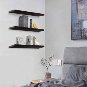 SAUMONIERES Floating Shelves Wall Shelf Solid Wood for Bathroom Bedroom Kitchen Wall Decor Set of 3, Espresso Wall Shelves