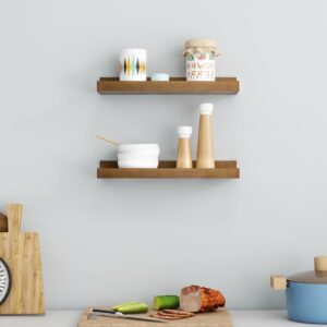 FLYJOE Picture Ledge Wall Shelves 16 inch Width Set of 2, Solid Pine Wood Rustic Floating Ledge Shelves for Wall for Kids' Room Bedroom Kitchen Bathroom Living Room Nursery Display Wall Decor, Walnut