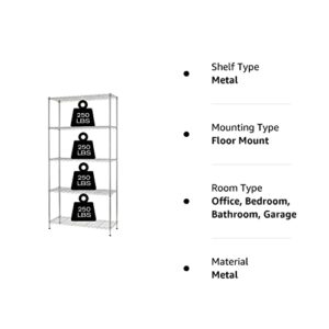 HCY 5-Tier Storage Shelf Heavy Duty Storage Shelving Unit NSF Height Adjustable Metal Storage Rack for Laundry Bathroom Kitchen Garage Pantry Organization - 14"x36"x72" (Chrome)