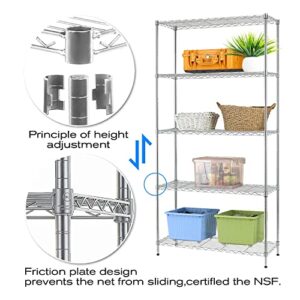 HCY 5-Tier Storage Shelf Heavy Duty Storage Shelving Unit NSF Height Adjustable Metal Storage Rack for Laundry Bathroom Kitchen Garage Pantry Organization - 14"x36"x72" (Chrome)