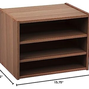 IRIS USA 3-Shelves Modular Wood Stacking Storage Box, for Office Closet and Nightstand, Easy Assembly, Customizable, Stacking Storage Boxes, Walnut