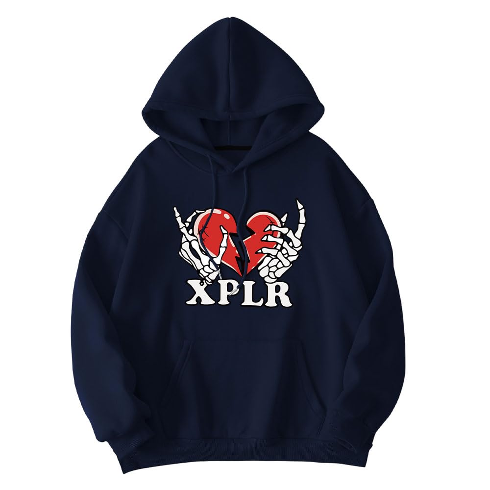 VNISPAN XPLR Merch Sam and Colby Heartbreak Hoodie Women/Men Long Sleeve Pullover Sweatshirt (Navy Blue,M)