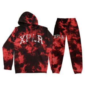 xplr shatter red tie dye two piece set sam and colby hoodie jogger pants long sleeve sweatshirts+sweatpants (wp06544-hoodie+pants,xl)