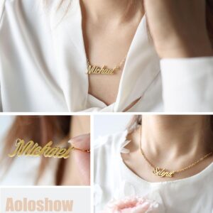 Aoloshow 18k Gold Plated Colby Name Plate Necklace Stainless Steel Mens Nameplate Necklaces Jewelry for Graduation