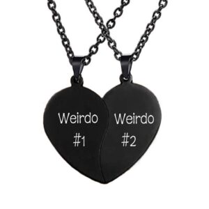 MJartoria Best Friend Necklaces BFF Necklace for 2 Friendship Valentines Day Gifts Matching Heart Pendant Necklace Best Friends Forever (Black, A-Weirdo 1 Weirdo 2)