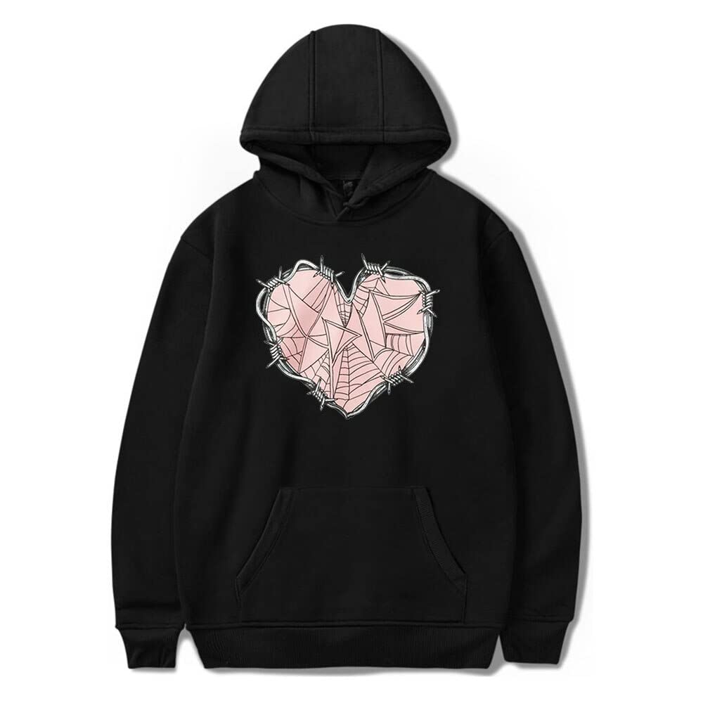 Sam and Colby XPLR Web Heart Hoodie Long Sleeve Sweatshirts Women Men's Clothes (Black-WP12601,M)